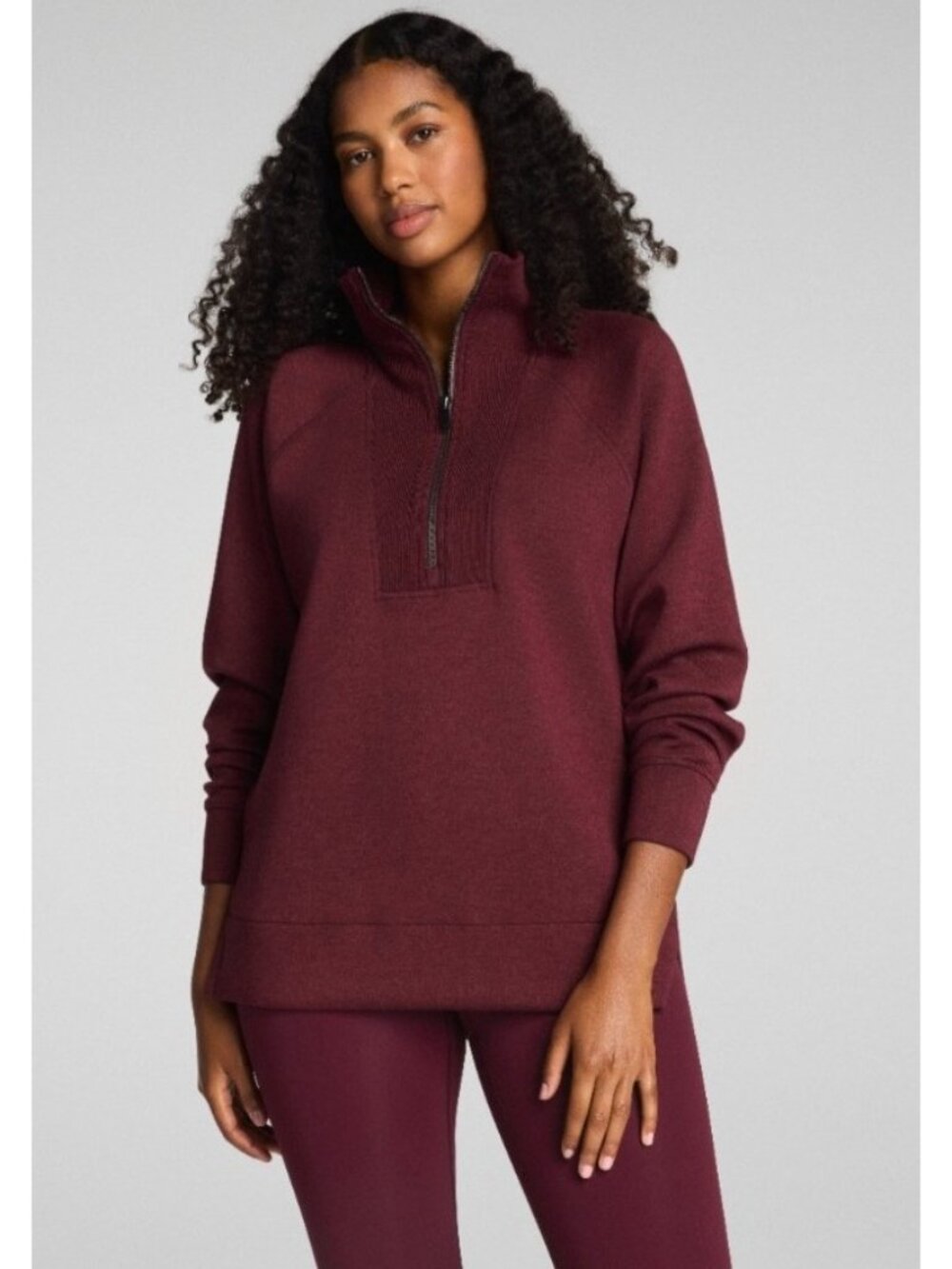NEW Spanx Brushed Air Essentials Half-Zip Tunic Sweatshirt Cassis Heather XS